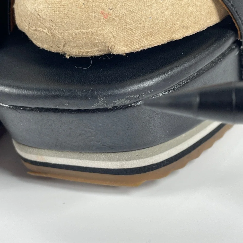 sz 7.5 Bill Blass Ursula Black Leather Platform Wedge Sandals Ankle Strap